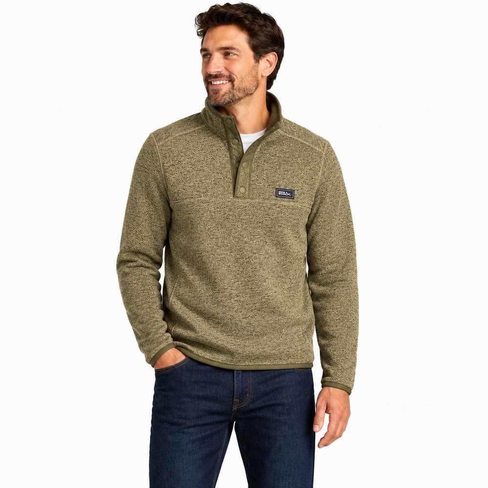 Eddie Bauer Sweater Fleece Pullover Mens Small Green Snap Mock Neck Kangaroo NWT